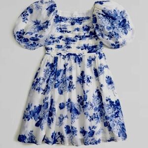A&F Floral Blue and White Kids puff sleeve sundress